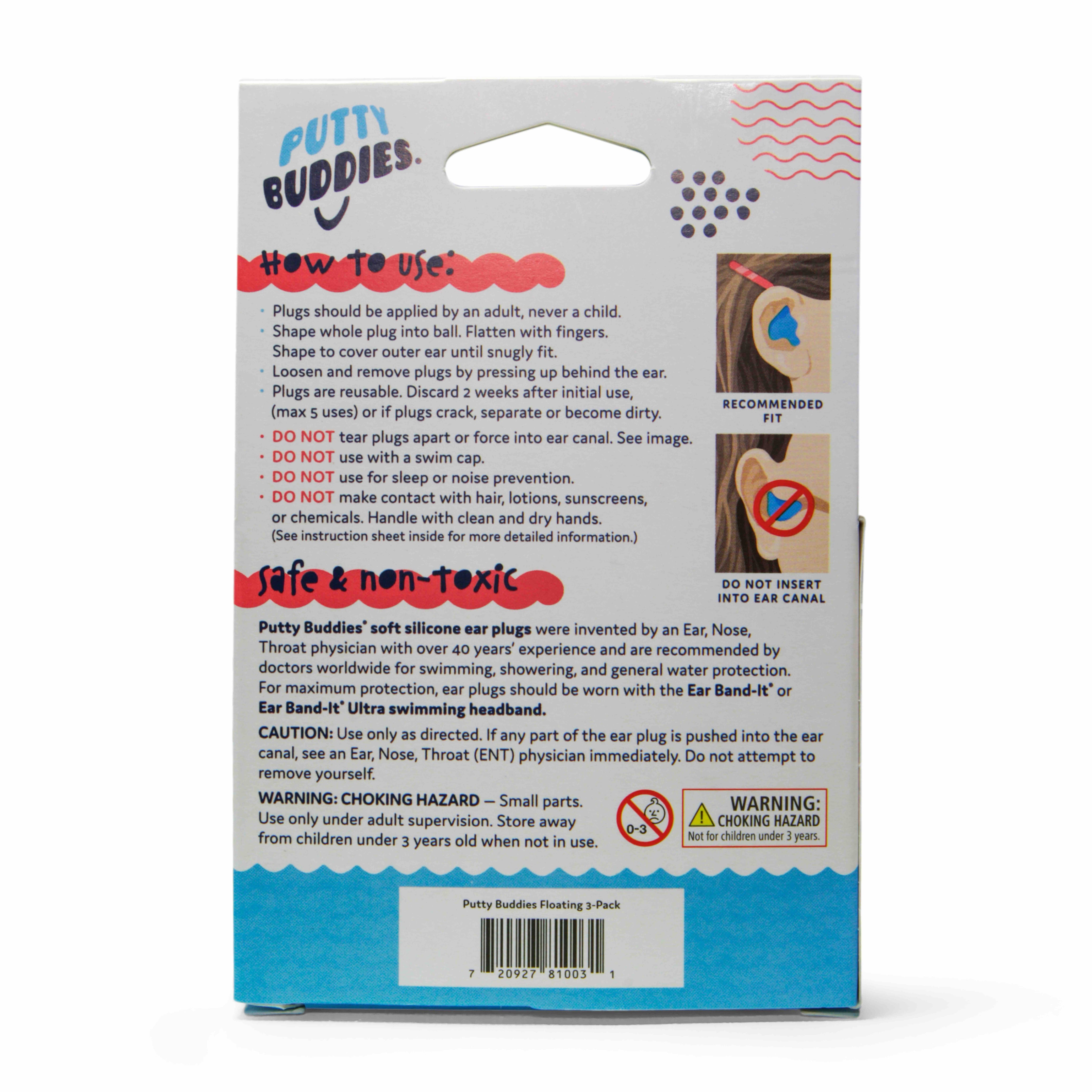 Putty Buddies Floating Earplugs 3-Pair Pack - 1 Set