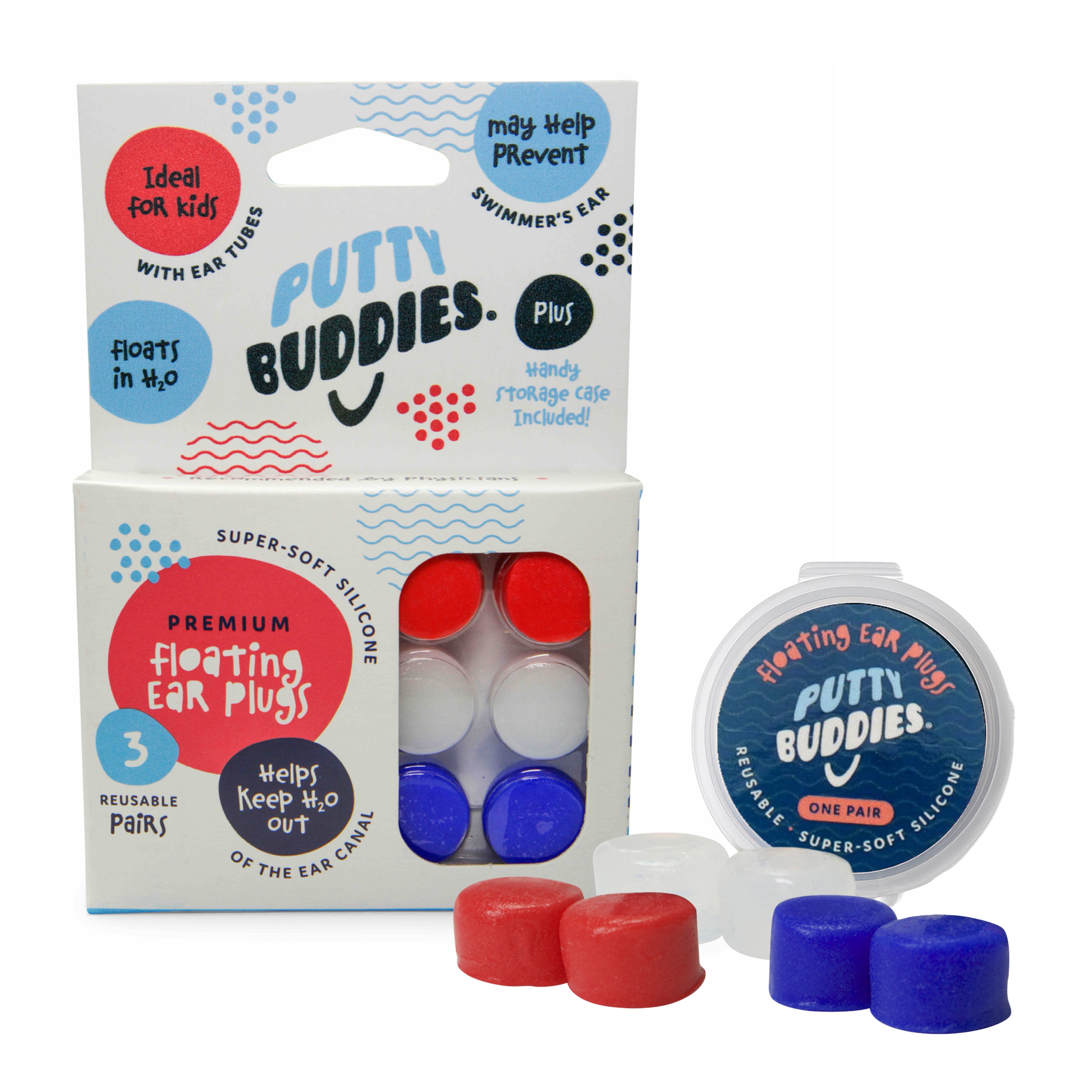 Putty Buddies Floating Earplugs 3-Pair Pack - 1 Set