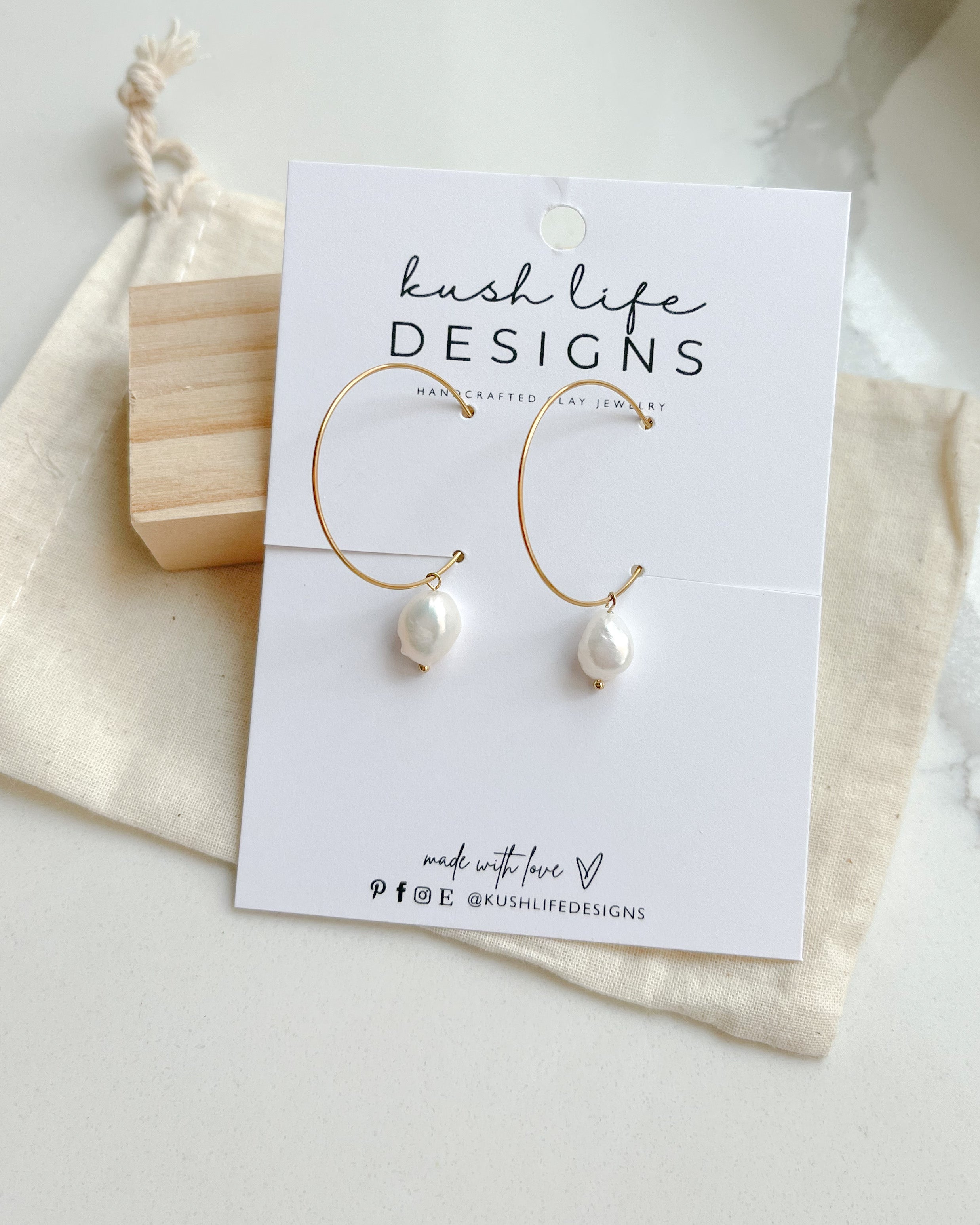 Gold Hoops with Pearl Drops